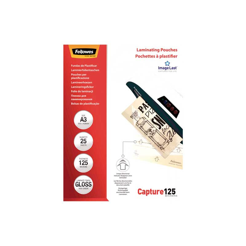 Funda para Plastificar Fellowes A3 125 Micras (Pack 25 und)