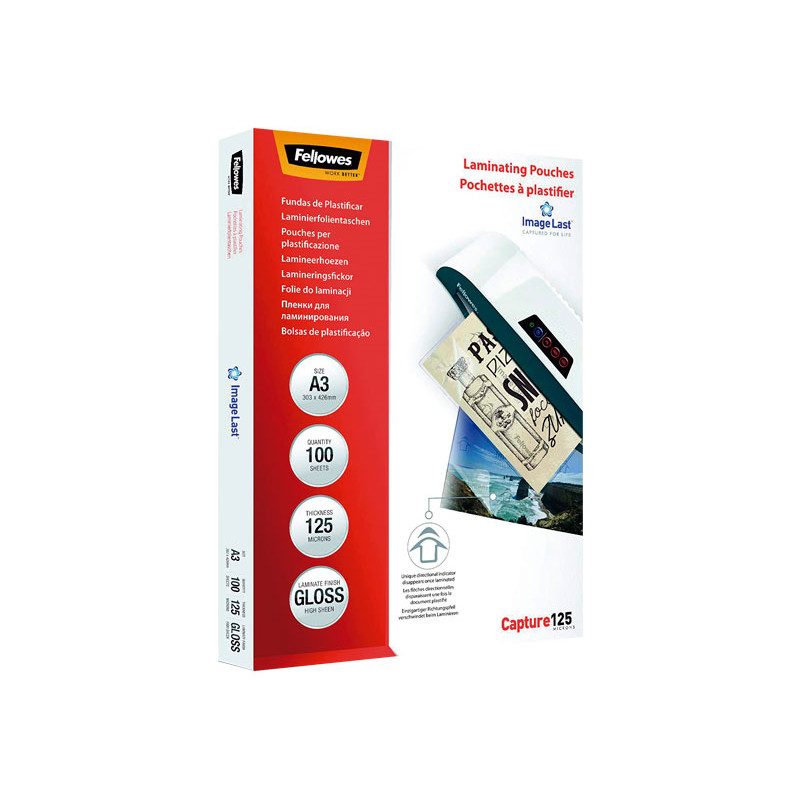 Funda para Plastificar Fellowes A3 125 Micras brillo (Pack 100 und)